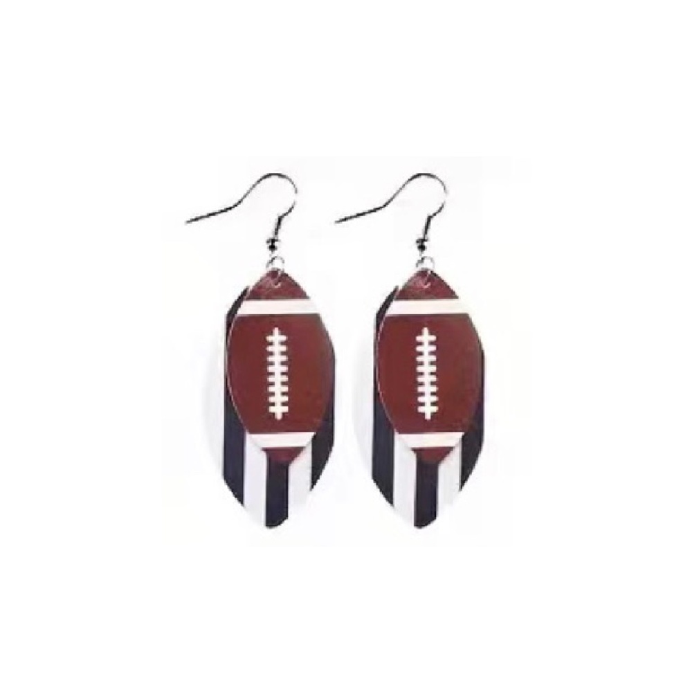 Football Rugby Ball and Referee Stripes Layered Earrings Faux Leather Sport #10